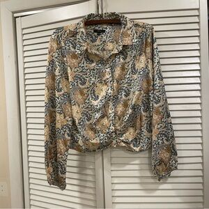 DREW Paisley Button-Down Shirt in Cream and Brown